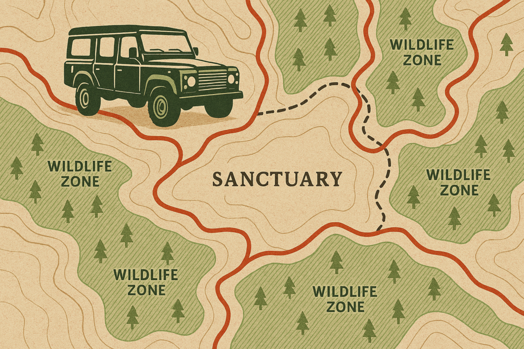 Wildlife You Might Spot on Jeep Trails Map style illustrati